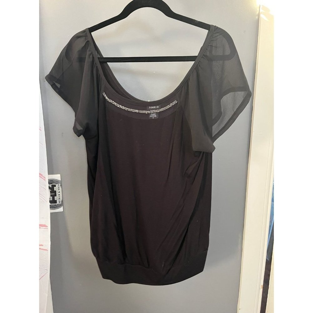 Torrid size 0 black lace mesh blouse top